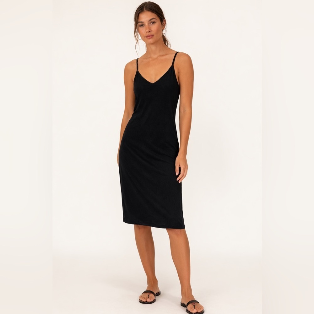 Black Minimalist Spaghetti Strap Midi Slip Dress Petite 0P